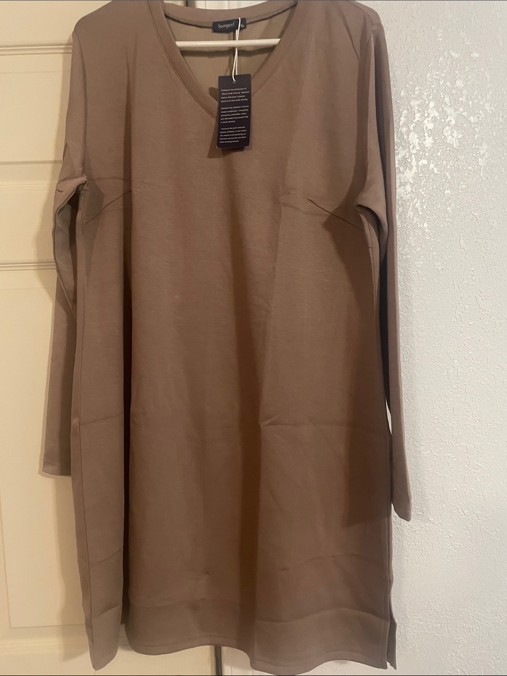 Simpel Taupe Long Sleeve V-Neck Dress